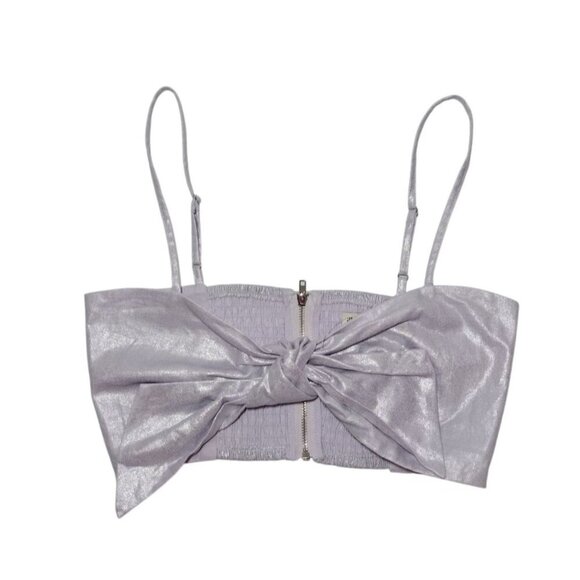 Jason Wu XS Lavender Linen Blend Cropped Top With Bow Detail & Adjustable Straps - Picture 1 of 8